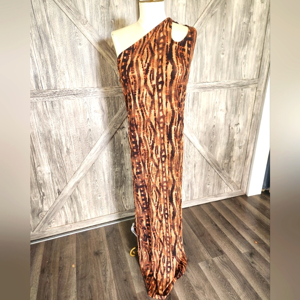 Cato Brown and Black One Shoulder Animal Print Dress